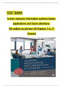 Test bank for Human Resource Information Systems, 5th Edition by Johnson, Carlson and Kavanagh  All 1-17  Chapters Covered ,Latest Edition, ISBN:9781544396743,