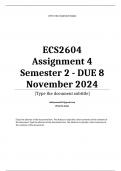 ECS2604 Assessment 4 (COMPLETE QUESTIONS & ANSWERS) Semester 2 2024 - DUE 8 November 2024 ;100 % TRUSTED workings, Expert Solved, Explanations and Solutions