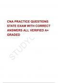  CNA PRACTICE QUESTIONS STATE EXAM WITH CORRECT ANSWERS ALL VERIFIED A+ GRADED 