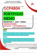 LCP4804 PORTFOLIO MEMO - OCT./NOV.  2024 - SEMESTER 2 - UNISA - DUE DATE :- 7 NOVEMBER 2024 - (DETAILED ANSWERS WITH FOOTNOTES AND BIBLIOGRAPHY - DISTINCTION GUARANTEED!) 