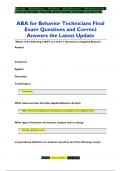 ABA for Behavior Technicians Final  Exam Questions and Correct  Answers the Latest Update