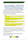 ALTA - CHAPTER 5 - CONTINUOUS  RANDOM VARIABLES Questions and  Correct Answers the Latest Update