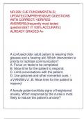 NR-226: CJE FUNDAMENTALS| UPDATE|COMPREHENSIVE QUESTIONS WITH CORRECT/ VERIFIED ANSWERS|(frequently most tested question)GET IT 100% ACCURATE | ALREADY GRADED A+ A confused older adult patient is wearing thick glasses and a hearing aid. Which intervention