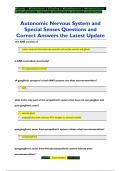 Autonomic Nervous System and  Special Senses Questions and  Correct Answers the Latest Update