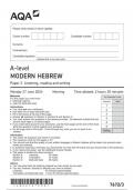 AQA A-level MODERN HEBREW 7672-3 Paper 3 Listening, reading and writing question paper June 2024