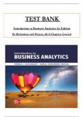 Test Bank for Introduction to Business Analytics, 1st Edition by Richardson and Watson, All Chapters 1 to 12 complete Verified editon ISBN: 9781265451813