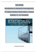 TEST BANK Introduction to Statistical Investigations, 2nd Edition Nathan Tintle; Beth L. Chance Chapters 1 - 11, Complete