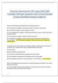 American Government CLEP Latest 2024 -2025 Complete 100 Exam Questions with Correct Detailed Answers (Verified Answers) Graded A+