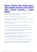 Barney Fletcher Real Estate Exam 2024 Updated Questions with Verified 100% Correct Answers  Latest Edition