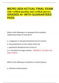 MICRO 2024 ACTUAL FINAL EXAM with verified question and verified answers GRADED A+ WITH GUARANTEED PASS