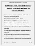 Civil Service Exam General Information: Philippine Constitution Questions and Answers 100% Pass