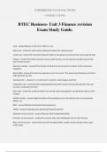 BTEC Business- Unit 3 Finance revision Exam Study Guide.