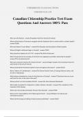 Canadian Citizenship Practice Test Exam Questions And Answers 100% Pass