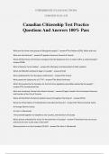 Canadian Citizenship Test Practice Questions And Answers 100% Pass