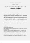 CLEP Humanities Exam Questions And Answers 100% Pass