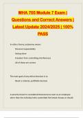 MHA 705 Module 7 Exam | Questions and Correct Answers | Latest Update 2024/2025 | 100% PASS