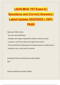 LSUS MHA 707 Exam D | Questions and Correct Answers | Latest Update 2024/2025 | 100% PASS