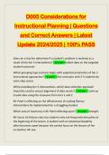 D005 Considerations for Instructional Planning | Questions and Correct Answers | Latest Update 2024/2025 | 100% PASS