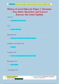 History A Level Edexcel: Paper 1 Germany  - Key Dates Questions and Correct  Answers the Latest Update