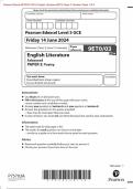 Pearson Edexcel 9ET0/03 GCE In English Literature (9ET0) Paper 3: Poetry Merged Question Paper + Mark Scheme