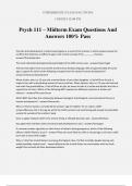 Psych 111 – Midterm Exam Questions And Answers 100% Pass