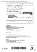 Pearson Edexcel 8PS0/02 GCE Psychology (8PS0) Paper 2: Biological Psychology and Learning Theories Merged Question Paper + Mark Scheme