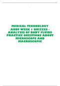 MEDICAL TECHNOLOGY AUBF WEEK 1 QUIZZES - ANALYSIS OF BODY FLUIDS PRACTICE QUESTIONS ABOUT MICROSCOPE AND MACROSCOPIC