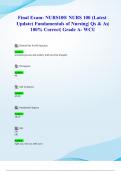 Final Exam: NURS100/ NURS 100 (Latest 2024/ 2025 Update) Fundamentals of Nursing| Qs & As| 100% Correct| Grade A- WCU