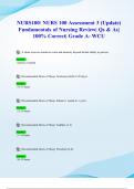 NURS100/ NURS 100 Assessment 3 (2024/ 2025 Update) Fundamentals of Nursing Review| Qs & As| 100% Correct| Grade A- WCU