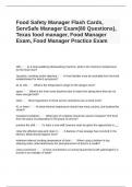 Food Safety Manager Flash Cards, ServSafe Manager Exam(80 Questions), Texas food manager, Food (Latest 2024 / 2025 UPDATES STUDY) Exam Reviews | Questions and Verified Answers | 100% Correct | Grade A