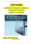 Test bank For Introduction to Statistical Investigations, 2nd Edition by Nathan Tintle; Beth L. Chance, Complete Chapters 1 - 11, Verified Latest Version