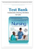 Test Bank for Fundamentals of Nursing 10th Edition Taylor, ISBN No; 9781975168155, Chapter 1-47 fully Covered, Complete Questions and Answers A+ (NEWEST 2024)