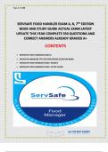 SERVSAFE FOOD HANDLER EXAM A, B, 7TH EDITION BOOK AND STUDY GUIDE ACTUAL EXAM LATEST UPDATE THIS YEAR COMPLETE 350 QUESTIONS AND CORRECT ANSWERS ALREADY GRADED A+