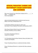 APHON; PEDIATRIC CHEMO AND BIOTHERAPY EXAM QUESTIONS AND ANSWERS