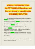 NAPSR- PHARMACEUTICAL SALES TRAINING | Questions and Correct Answers | Latest Update 2024/2025 | 100% PASS