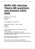 NURS 306 Nursing Theory-BB questions and answers 2025-2026.