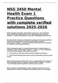 NSG 3450 Mental Health Exam 1 Practice Questions with complete verified solutions 2025-2026