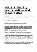 NUR 211 Mobility exam questions and answers 2024