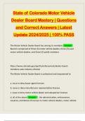 State of Colorado Motor Vehicle Dealer Board Mastery | Questions and Correct Answers | Latest Update 2024/2025 | 100% PASS