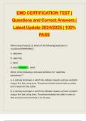 EMD CERTIFICATION TEST | Questions and Correct Answers | Latest Update 2024/2025 | 100% PASS