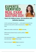 Psych 101 Midterm Exam/ 105 Questions with Definitive Solutions. 