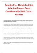 Adjuster Pro - Florida Certified Adjuster Glossary Exam Questions with 100% Correct Answers