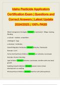 Idaho Pesticide Applicators Certification Exam | Questions and Correct Answers | Latest Update 2024/2025 | 100% PASS