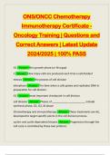 ONS/ONCC Chemotherapy Immunotherapy Certificate - Oncology Training | Questions and Correct Answers | Latest Update 2024/2025 | 100% PASS