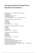 Neuropsychopharmacology Exam 1 Questions And Answers