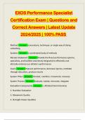 EXOS Performance Specialist Certification Exam | Questions and Correct Answers | Latest Update 2024/2025 | 100% PASS