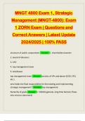 MNGT 4800 Exam 1, Strategic Management (MNGT-4800): Exam 1 ZORN Exam | Questions and Correct Answers | Latest Update 2024/2025 | 100% PASS