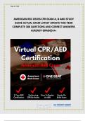 AMERICAN RED CROSS CPR EXAM A, B AND STUDY GUIDE ACTUAL EXAM LATEST UPDATE THIS YEAR COMPLETE 300 QUESTIONS AND CORRECT ANSWERS ALREADY GRADED A+| click on AVAILABLE IN PACKAGE DEAL. You'll get more for less! OR SCROLL TO THE BOTTOM RIGHT CORNER AF