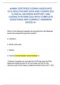 AHIMA CERTIFIED CODING ASSOCIATE  CCA HEALTHCARE DATA AND CODING EDI,  CLINICAL DECISION SUPPORT, AND  CODING SYSTEMS EXA WITH COMPLETE  QUESTIONS AND CORRECT ANSWERS  RATED A+