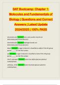 DAT Bootcamp: Chapter 1: Molecules and Fundamentals of Biology | Questions and Correct Answers | Latest Update 2024/2025 | 100% PASS